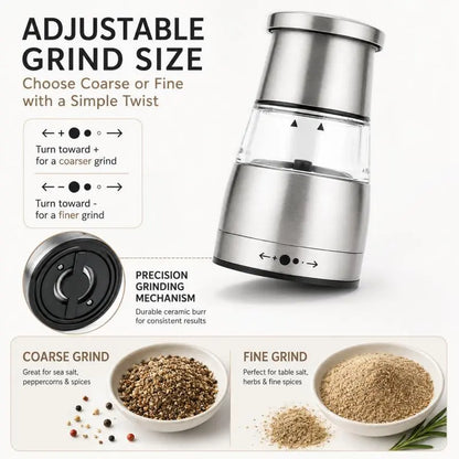 Stainless Steel Cylindrical Manual Pepper Grinder - Kitchenware with Adjustable Coarseness, Modern Kitchen Utensil for Home Everyday Cooking