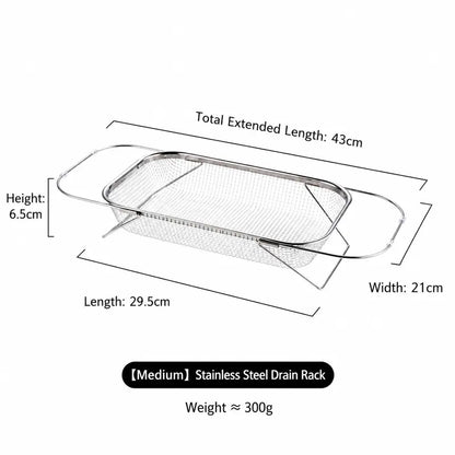 Stainless Steel Expandable Over-The-Sink Colander Strainer Basket, Rectangle Fine Mesh Kitchen Utensils with Handles, Silver Kitchen Essential Supplies, Kitchen Supplies